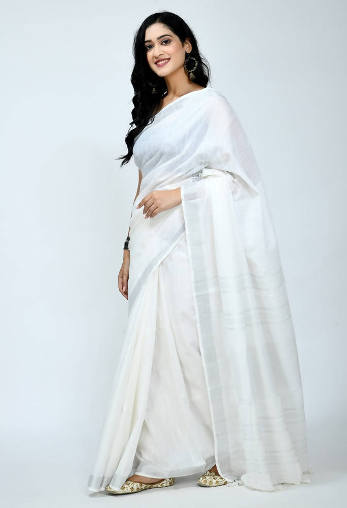 Mominos Fashion Moeza Bhagalpuri Handloom Silk White Saree | Grocsy
