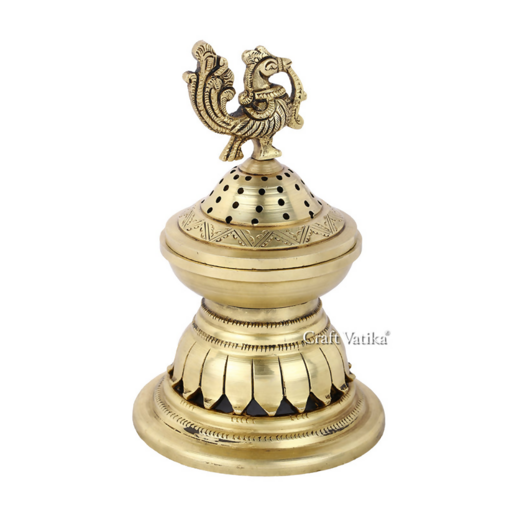 CraftVatika Peacock Shaped Brass Golden Diya For Decoration | Grocsy
