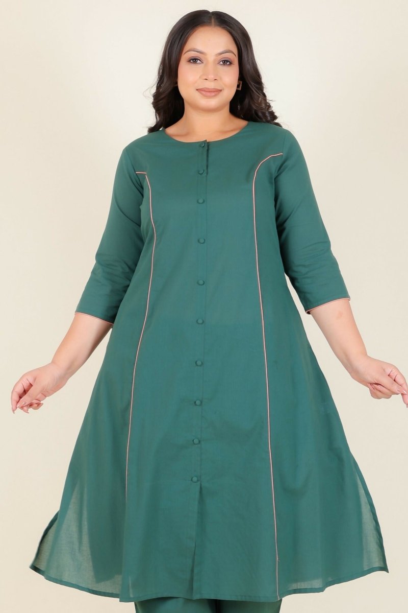 Aramya Green Soft Cotton Solid A-line Kurta for Women | Grocsy