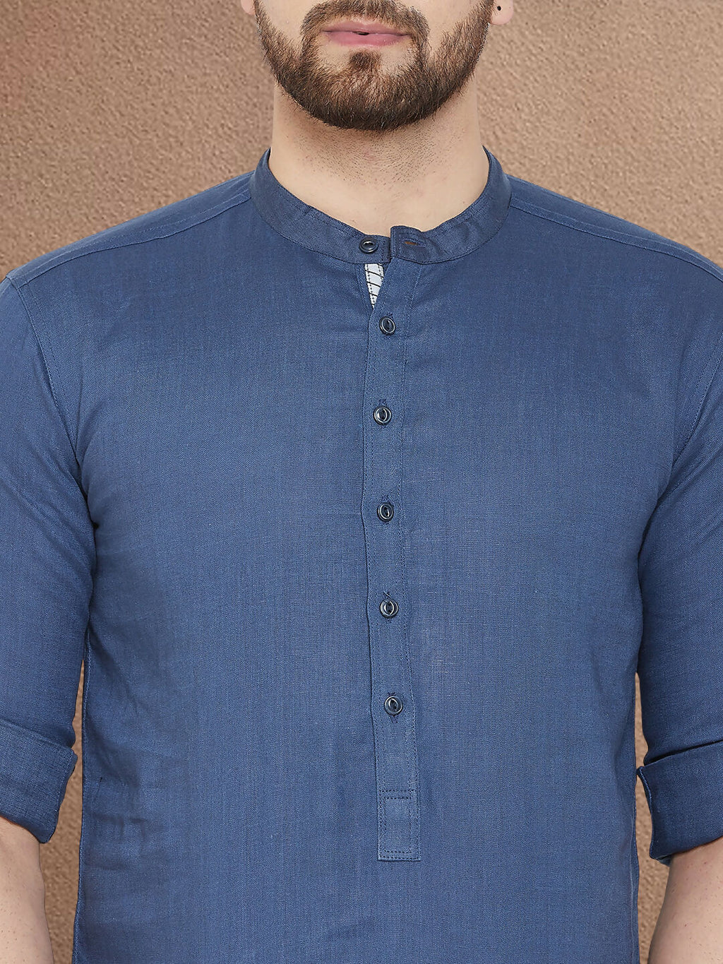 Even Apparels Men's Linen Navy Blue Kurta | Grocsy