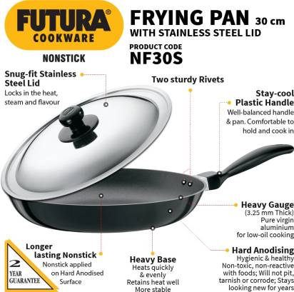 Hawkins Futura Non-stick Frying Pan 30 cm Diameter with Lid 1 L (NF30S) | Grocsy