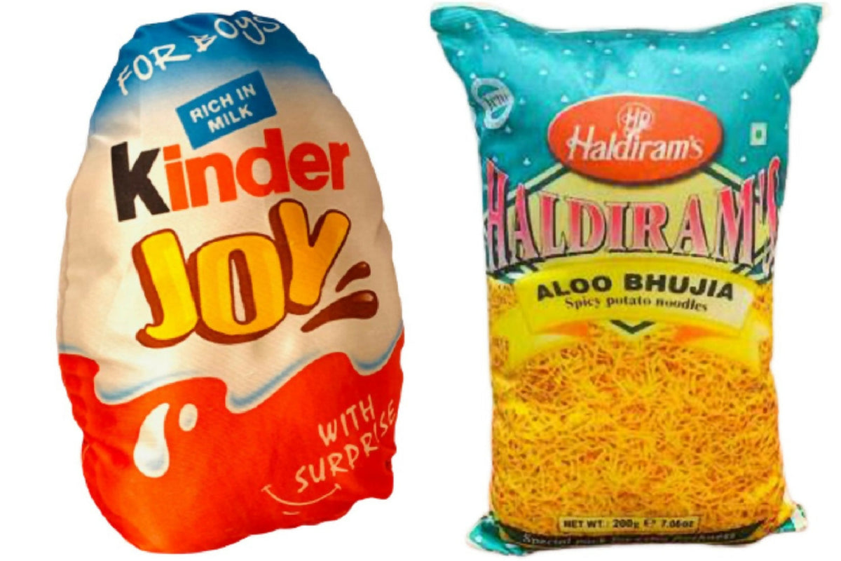 Unique Fashion Pack of 2 Microfibre Filled Reversible Cushion For Kids - Kinder Joy And Haldiram | Grocsy