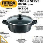 Hawkins Futura Non-stick Cook-n-Serve Bowl with Glass Lid 23 cm Diameter 3 L (NCB30G) | Grocsy