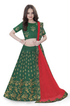 Dwiden Green Baby Doll Tafetta Sattin Semi-Stitched Girl's Lehenga Choli | Grocsy