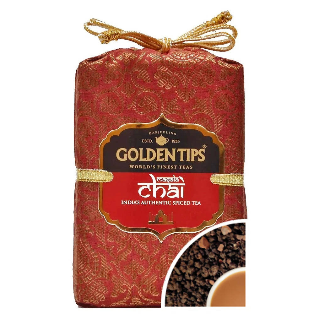 Golden Tips Masala Chai India's Authentic Spiced Tea - Royal Brocade Cloth Bag | Grocsy
