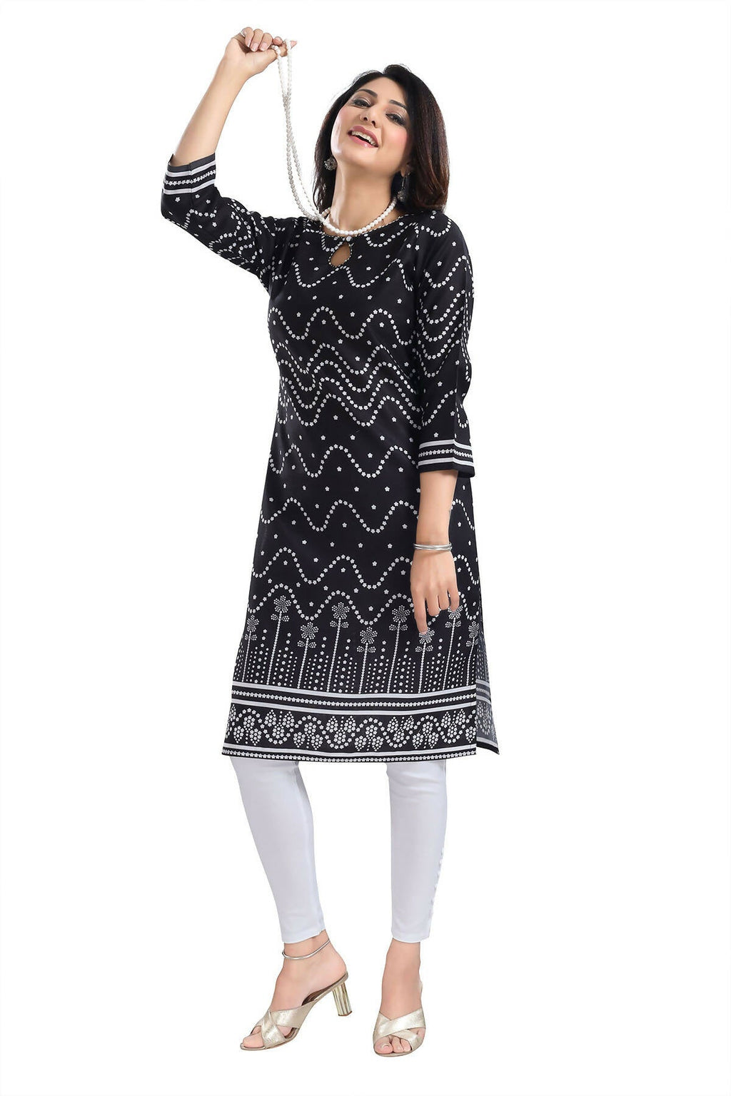 Snehal Creations Wonderful Black Designer Digital Print Cotton Slub Fabric Long Kurti Tunic | Grocsy
