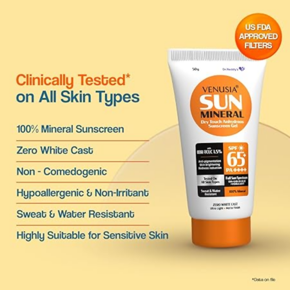 Dr. Reddy's Venusia Sun Mineral Sunscreen Gel SPF 65+ PA++++ | Grocsy