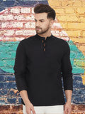 Even Apparels Men's Pure Cotton Black Kurta | Grocsy