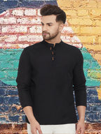 Even Apparels Men's Pure Cotton Black Kurta | Grocsy