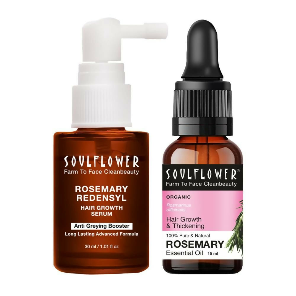 Soulflower Rosemary Essential Oil & Rosemary Redensyl Hair Growth Serum Combo for Strong Hair | Grocsy