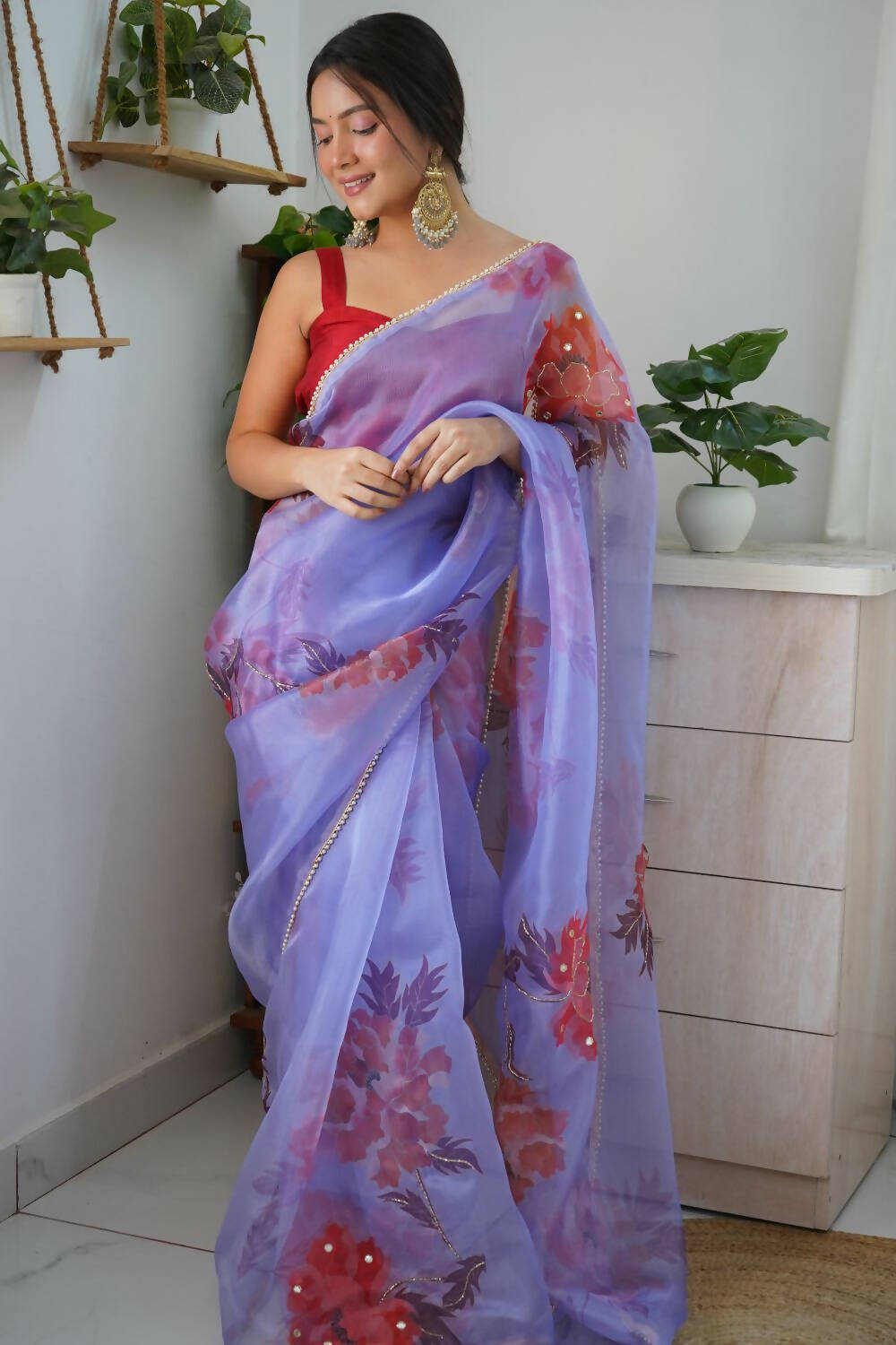 Vamsee Blue Organza Saree | Grocsy