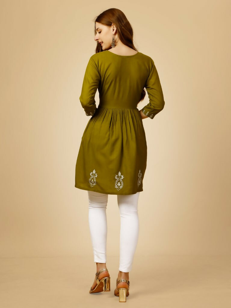 Jyoti Fashion Women's Mehendi Viscose Rayon Embroidered Casual Top | Grocsy