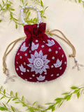 Joban Fashion Pearl Hand Work Potli Bag - Maroon | Grocsy