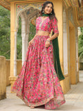 Janasya Pink Georgette Floral Lehenga Choli Dupatta | Grocsy
