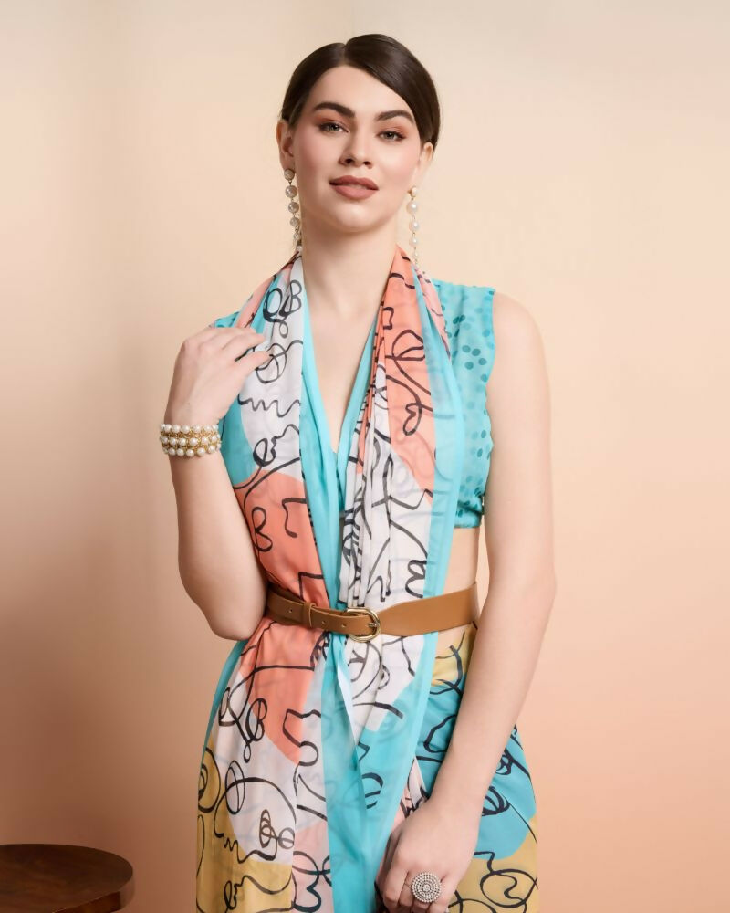 Multi Georgette Designer Printed Party Wear Saree - Cinderella | Grocsy
