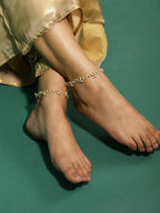 Gold-Polished White Kundan Studded Beaded Anklet - Ruby Raang | Grocsy