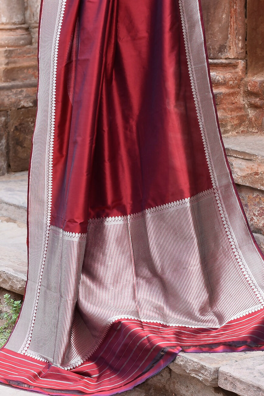 Joban Fashion Maroon Red Colour Banarasi Katan Pure Handloom Banarasi Silk Saree | Grocsy
