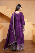 Teeya Creation Purple Chinon Embroidery Work Party Wear Palazzo Suit | Grocsy