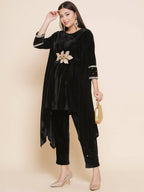 Women Republic Black Velvet Kaftaan Style Kurta With Pants | Grocsy