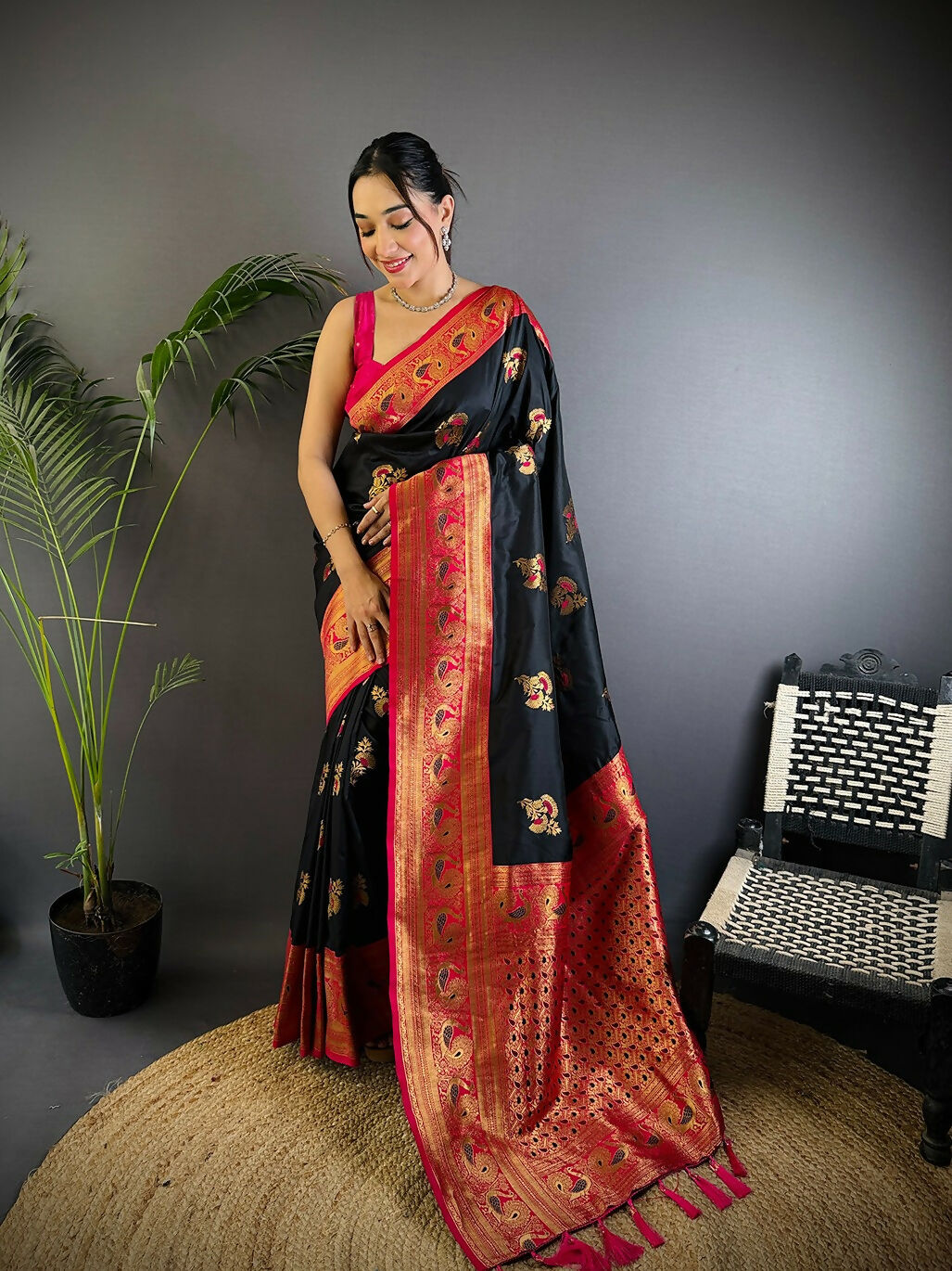 Joban Fashion Banarasi Black Woven Soft Silk Saree | Grocsy