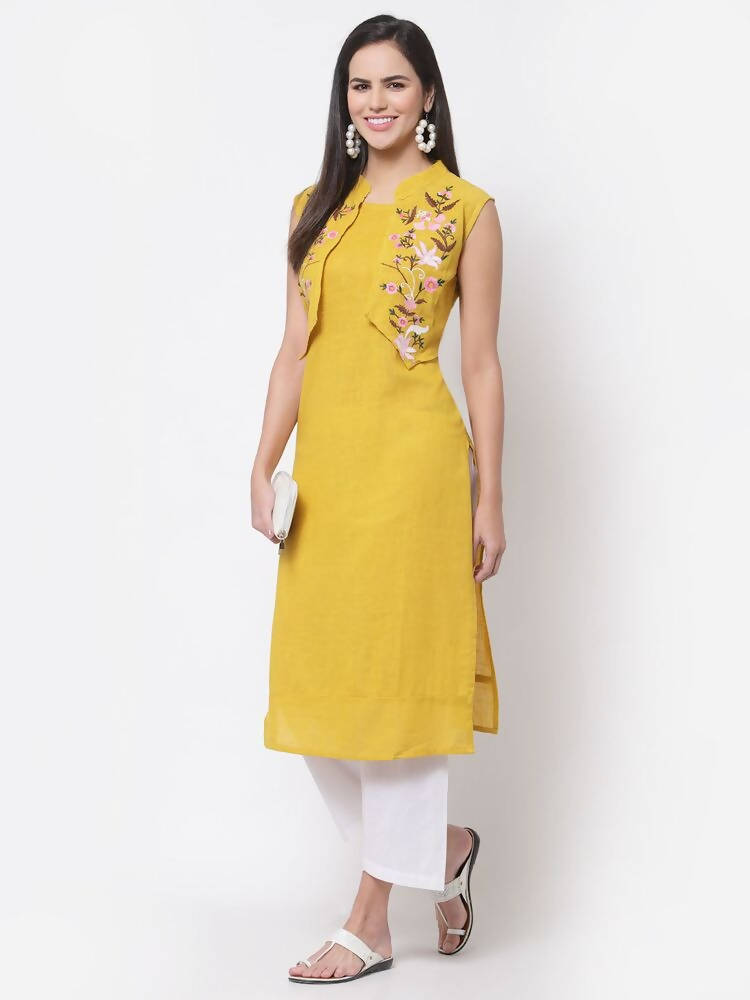 Myshka Women's Rayon Printed 3/4 Sleeve Round Neck Casual Yellow Dress | Grocsy