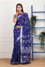 Very Much Indian Handmade Tie And Dye Cotton Saree By Women Weavers - Indigo Blue | Grocsy
