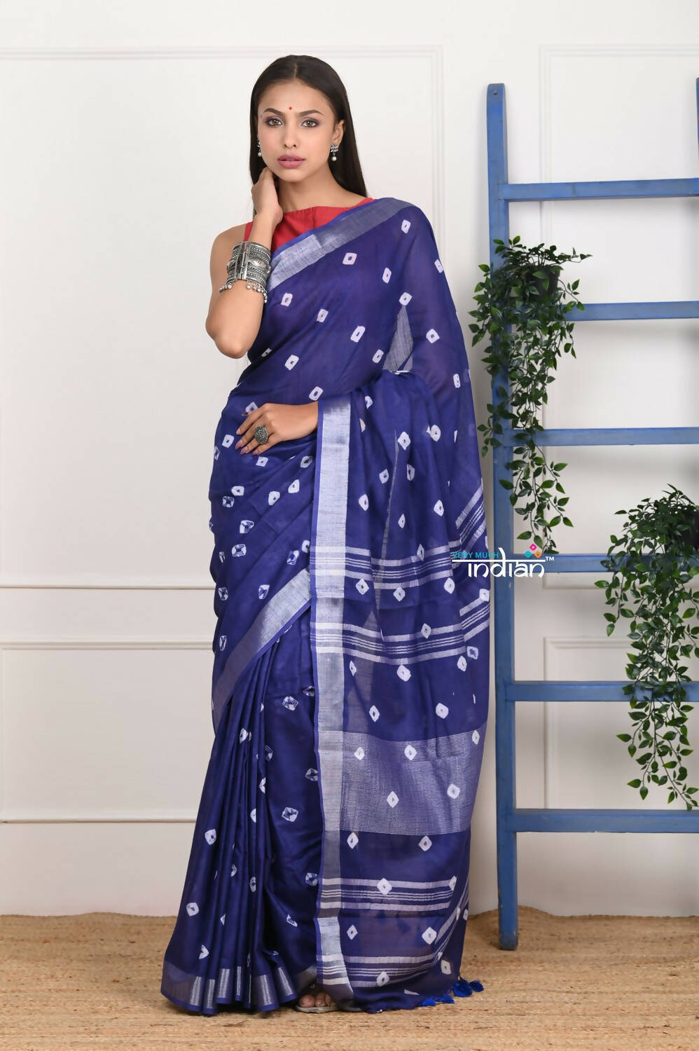 Very Much Indian Handmade Tie And Dye Cotton Saree By Women Weavers - Indigo Blue | Grocsy