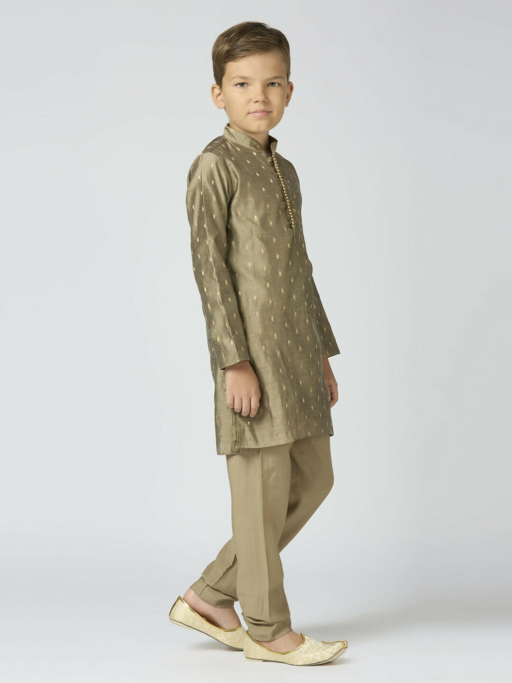 Joban Fashion Kids Island Full Sleeves Chanderi Kurta, Pyjama Set with Traditional Butta Work - Grey | Grocsy