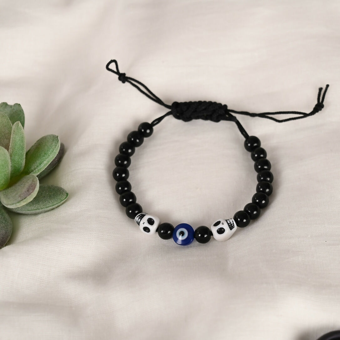 NVR Men & Women Black Evil Eye Adjustable Bracelet | Grocsy