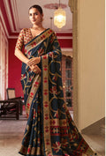 Monjolika Fashion Silk Blend Navy Blue Printed Saree | Grocsy