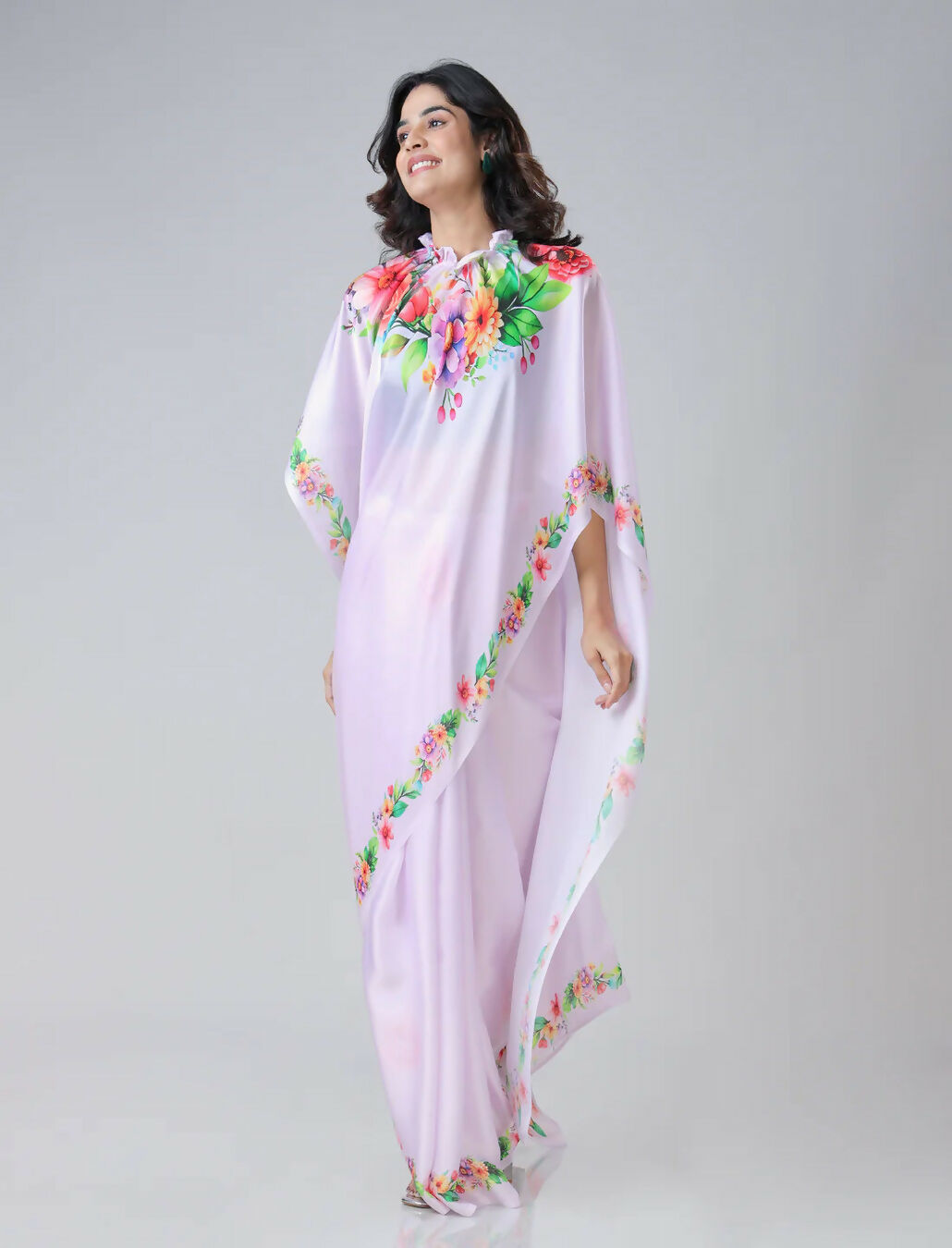 Vastranavya Mauve Freehand Flower Print Ready to Wear Saree | Grocsy