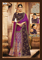 Purple Jacquard Silk, Velvet Zari Embroidery Semi-Stitched Lehenga Saree - Mohmanthan Dezzy | Grocsy