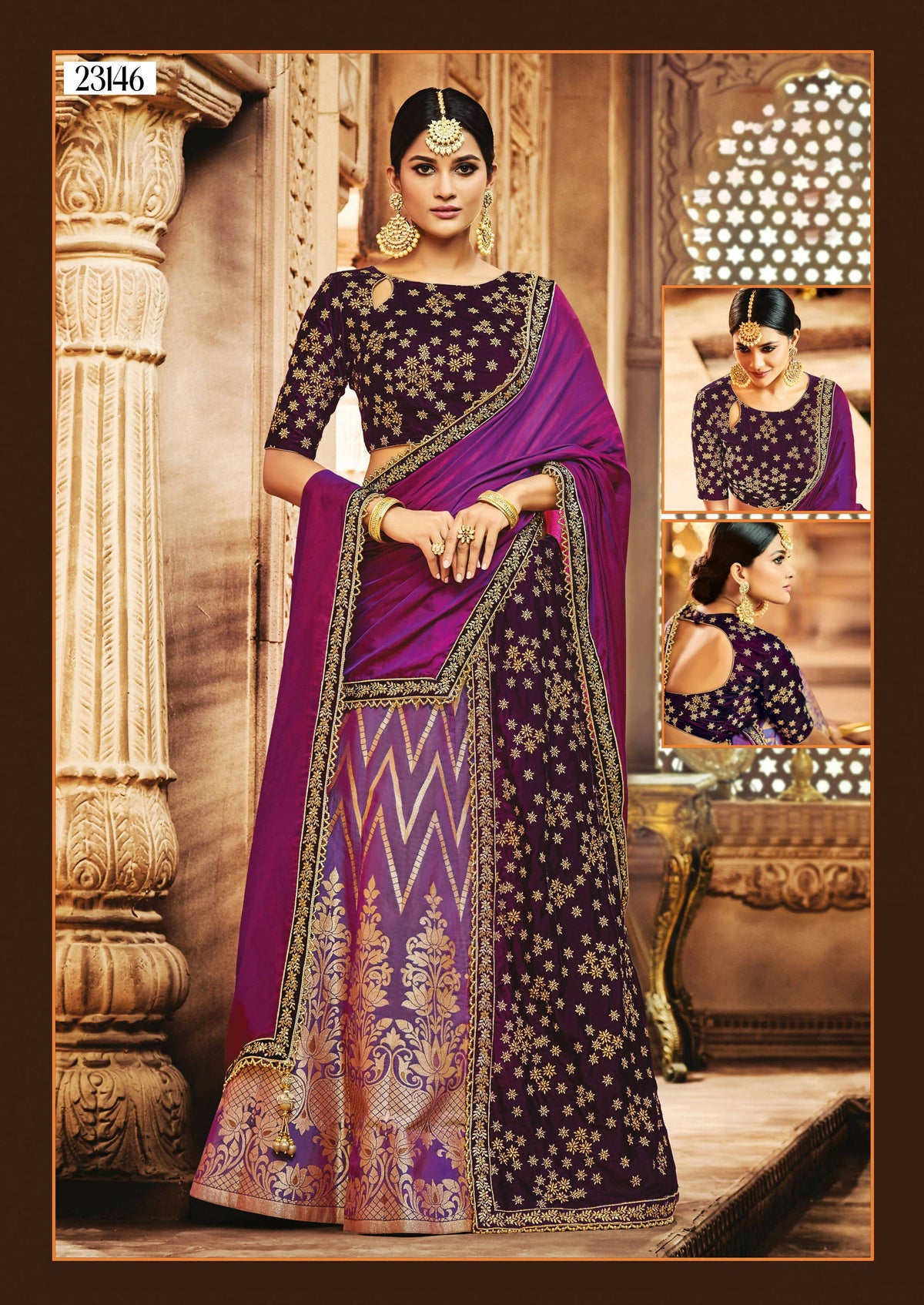 Purple Jacquard Silk, Velvet Zari Embroidery Semi-Stitched Lehenga Saree - Mohmanthan Dezzy | Grocsy
