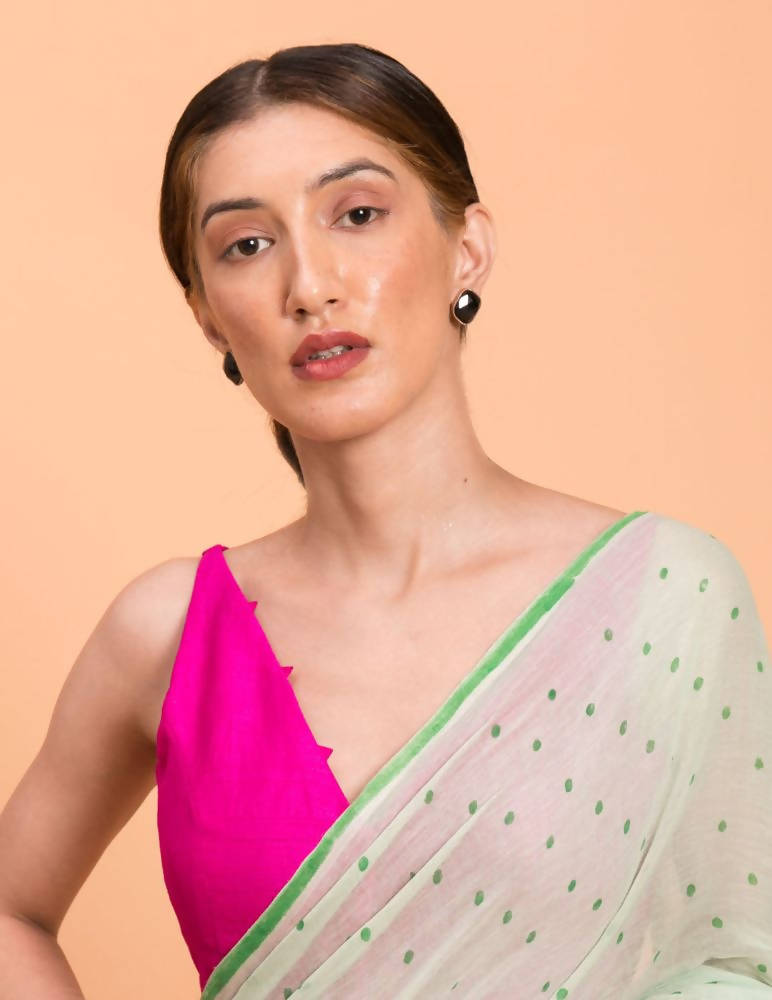 Suta Lime Green Polka Printed Pure Cotton Saree | Grocsy