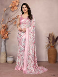 Designer Partywear Peach Bright Moss Satin Patta Fancy Saree - Kanak | Grocsy