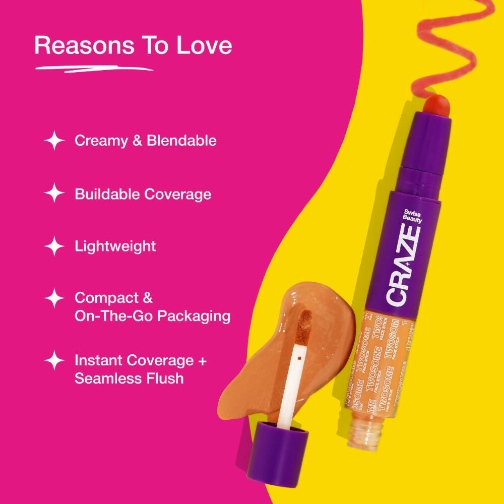 Swiss Beauty Craze Twosome Face Stick 2-In-1 Beauty Wand Concealer and Blush - 4 Deep - Pink | Grocsy