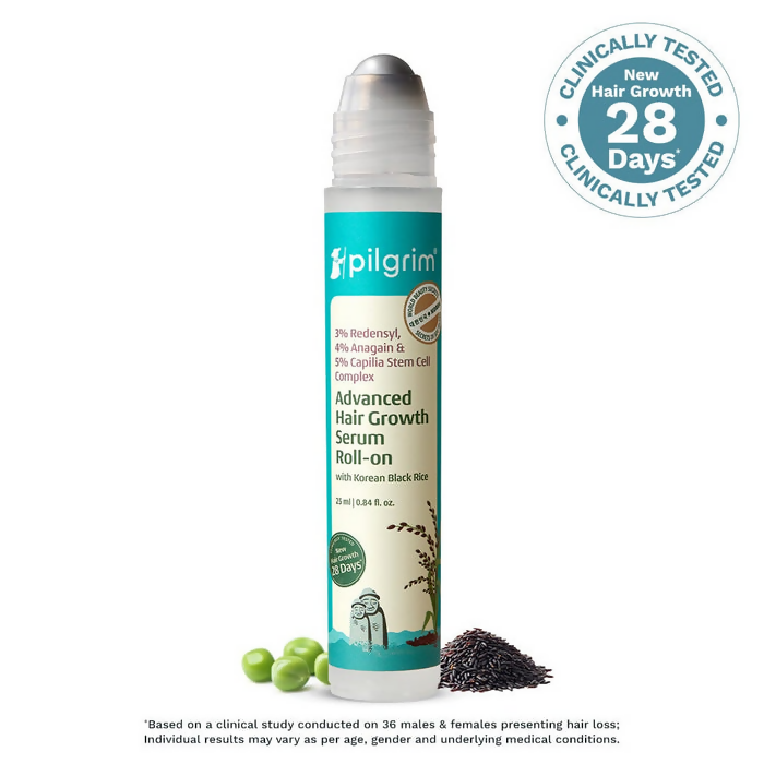 Pilgrim 3% Redensyl, 4% Anagain & 5% Capilia Stem Cell Complex Advanced Hair Growth Serum Roll-On | Grocsy