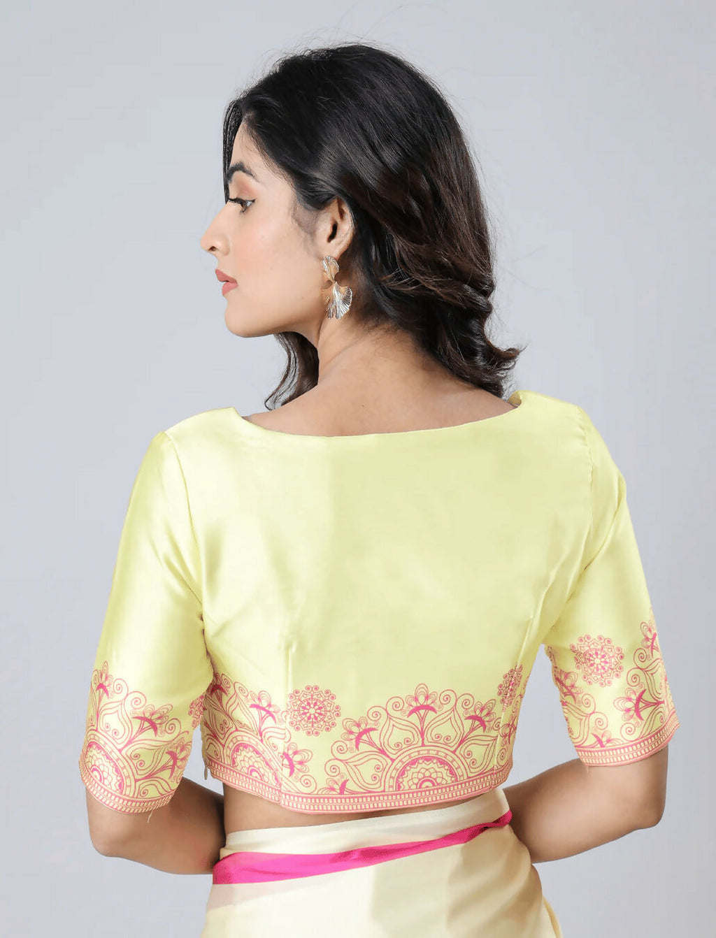 Vastranavya Yellow Mandala Print Free Hand Ready to Wear Saree | Grocsy