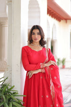 Joban Fashion Red Readymade Kurta Set With Sequence embroidery Work | Grocsy