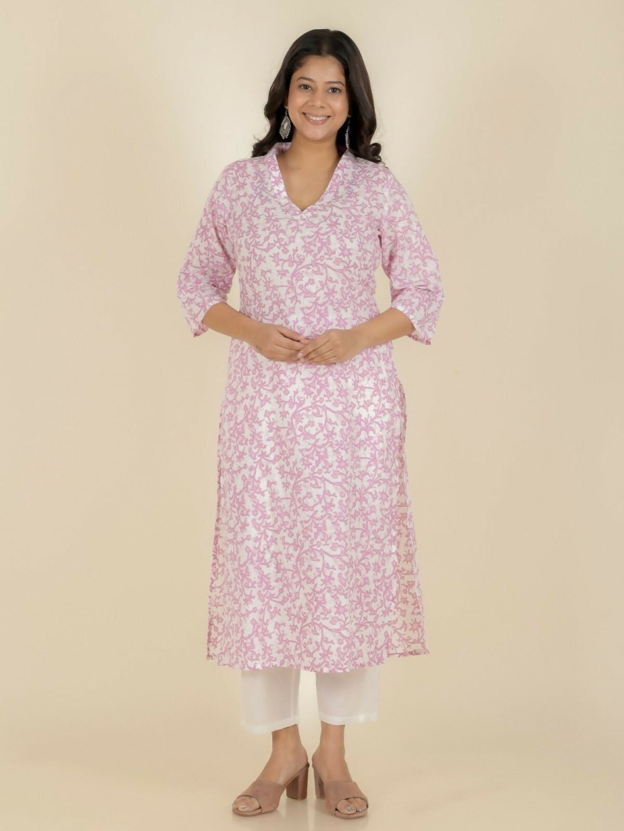 Aramya Straight Soft Cotton Floral Print Women's Kurta - White | Grocsy