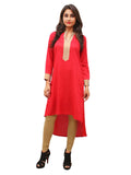 Women's Red Kurti With Zari Placket, Up Down Look - G & A Apparels | Grocsy