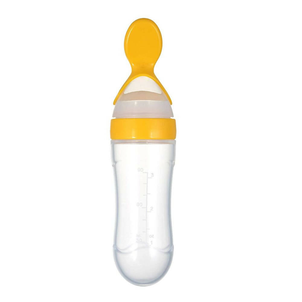 Safe-O-Kid Easy Squeezy Silicone Food Feeder Spoon (Soft Tip) Bottle- Yellow- 90mL | Grocsy
