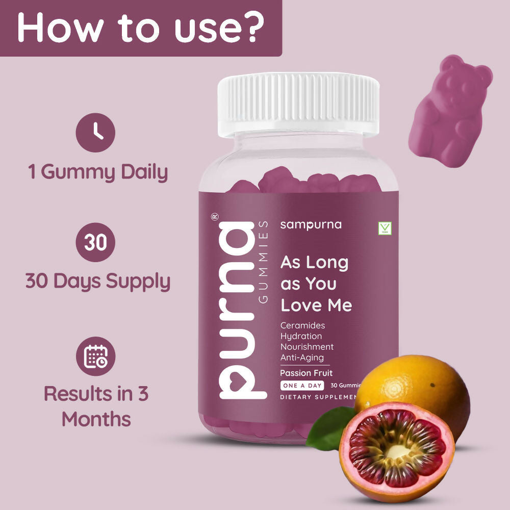 Purna As Long As You Love Me Ceramides Gummies - Passion Fruit | Grocsy