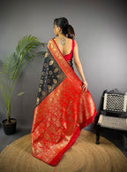 Elora Black Soft Silk Butti Zari Weaving Contrast Weaving Border Banarasi Saree | Grocsy