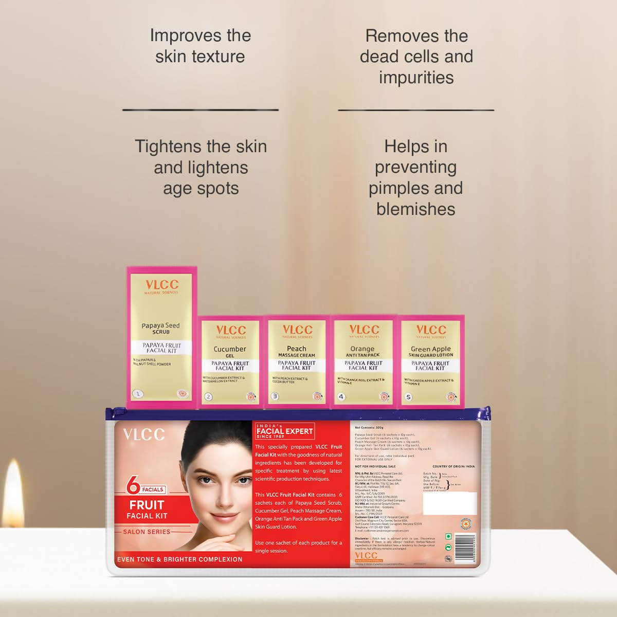 VLCC Salon Series Fruit Facial Kit - (6 Facials) For Lightens Dark Spots & Brightens Skin Tone | Grocsy