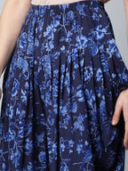 Ahalyaa Women Navy Blue Rayon Floral Empire Kurti with Dhoti Pants | Grocsy