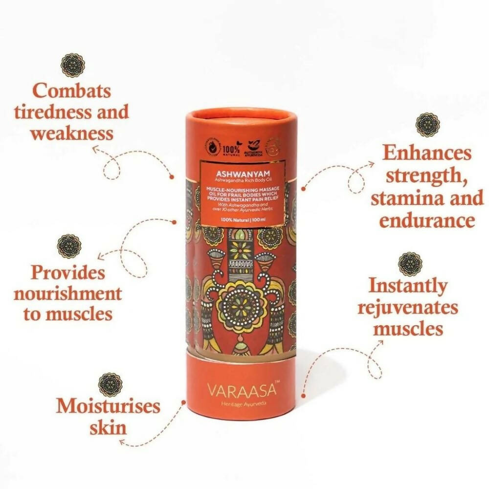 Varaasa Ashwanyam Ashwagandha-Rich Body Oil | Grocsy