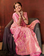 DEIANA'S Beautiful Designer Golden zari Soft Lichi Silk Saree - Peach | Grocsy