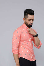 Miravan Men's Peach Spread Collar Animal Print Partywear Shirt | Grocsy