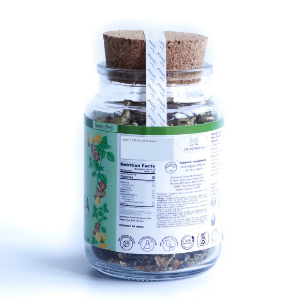 Tassyam Organics Tulsi Ginger Lemon Haldi Green Tea | Grocsy